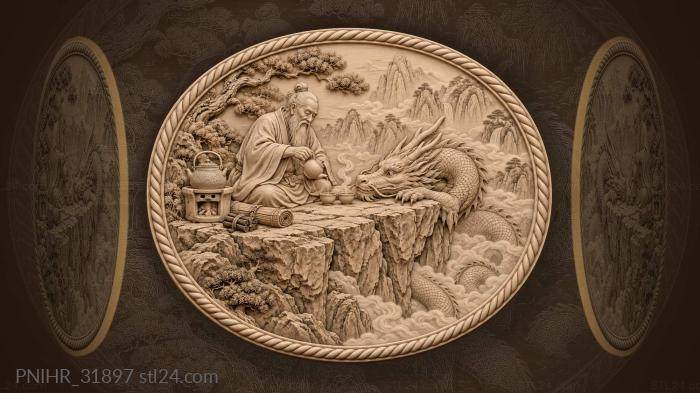 Dragon and elder tea ceremony 3d STL model