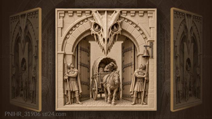 Guards admit a cart beneath the dragon 3d STL model