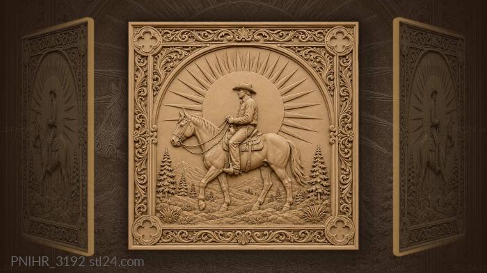 Cowboy and rising sun silhouette 3d STL model