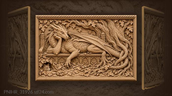 Dragon scratches earth among ancient roots 3d STL model