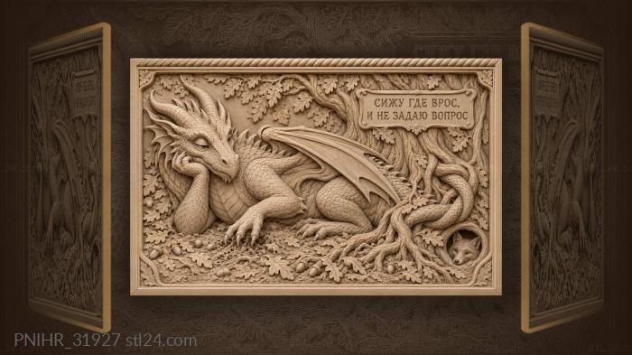 Old dragon entwines roots with tail 3d STL model