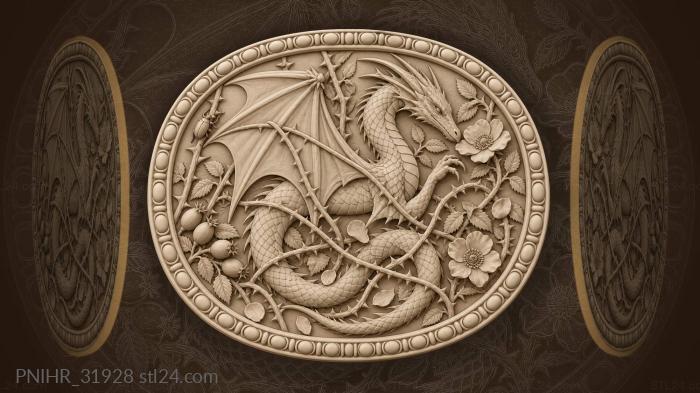 Dragon among wild roses bloom 3d STL model