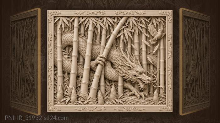 Dragon pushes through dense bamboo 3d STL model