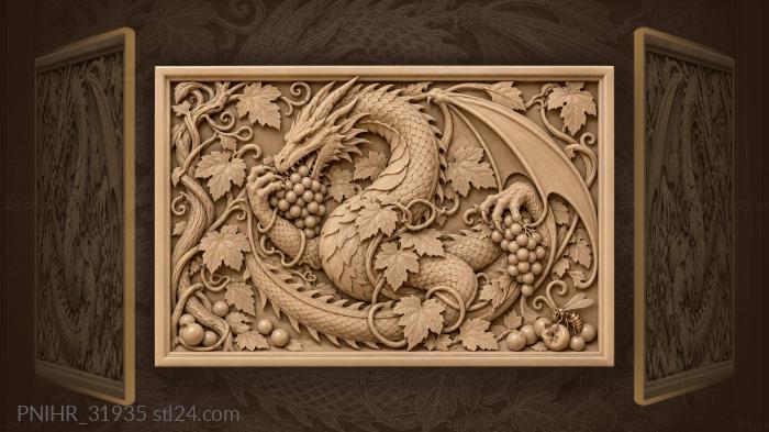 Dragon pulls grapes toward its jaws 3d STL model