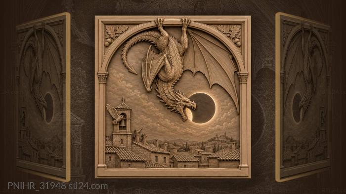 Hanging dragon bites the eclipsed moon 3d STL model