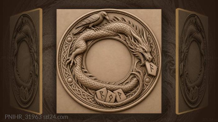 Dragon and raven with runes 3d STL model