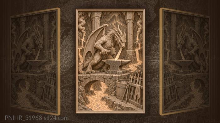 Dragon smith in volcanic forge 3d STL model