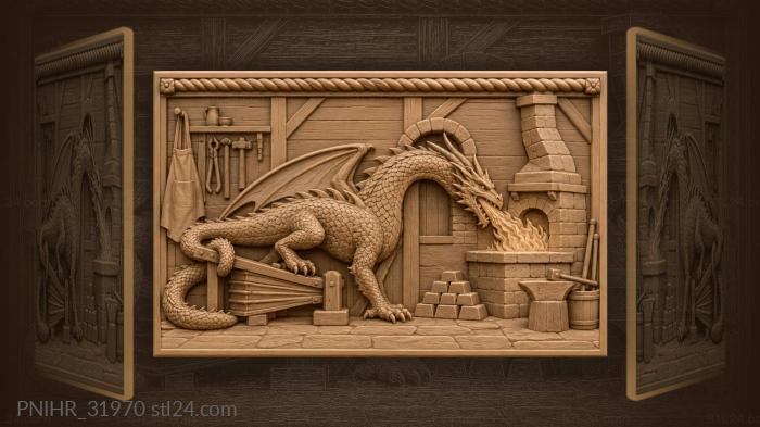 Dragon fires forge with blazing breath 3d STL model