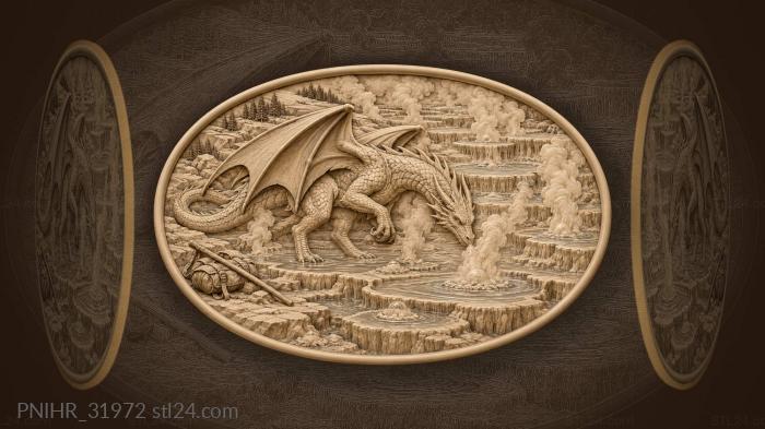 Dragon wades carefully among bubbling vents 3d STL model