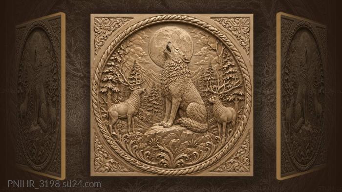 Wolf moon and watchful stags 3d STL model