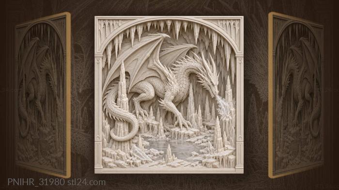 Ice dragon in frosty cavern 3d STL model