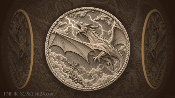 Dragon snaps at lightning in a storm 3d STL model