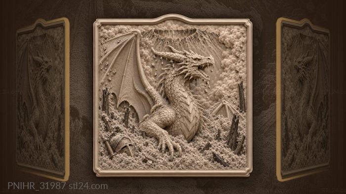 Dragon emerging from volcanic ash 3d STL model