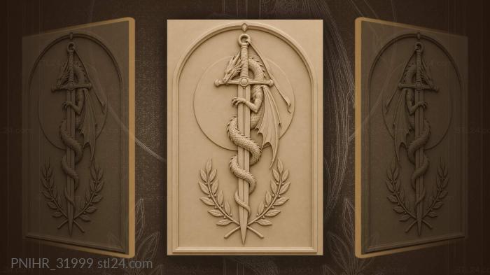 Slender dragon descends the sword toward laurels 3d STL model
