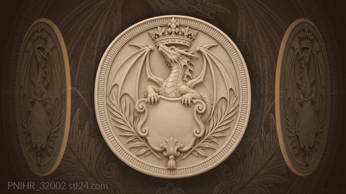 Dragon and royal crown emblem 3d STL model