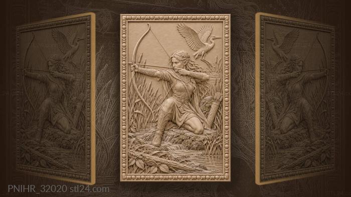 Elf kneeling at stream drawing bow 3d STL model