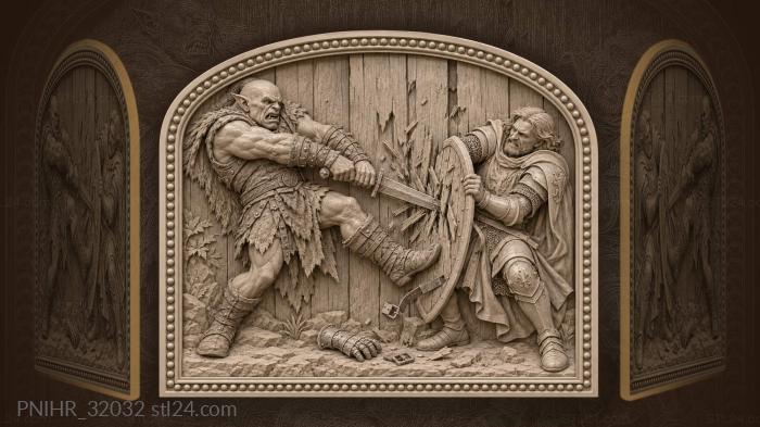 Orc versus knight stuck blade 3d STL model
