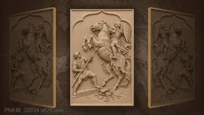 Warhorse rearing against attacking pike 3d STL model
