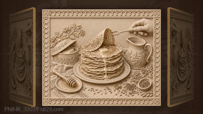 Fork raises a pancake over honey 3d STL model