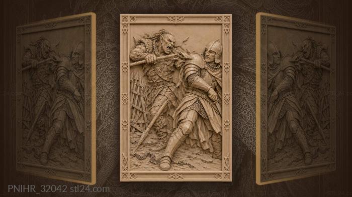 Orc breaks spear on knight 3d STL model
