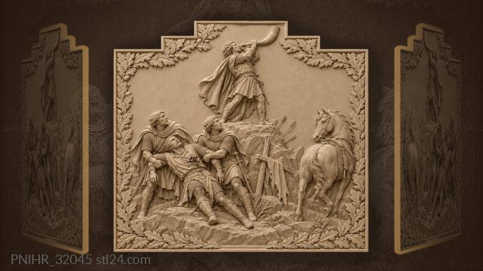 Trumpeter sounds retreat above fallen comrades 3d STL model