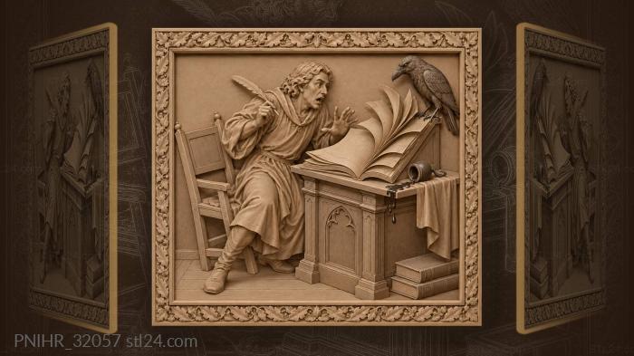 Scribe raven magical unfolding book 3d STL model