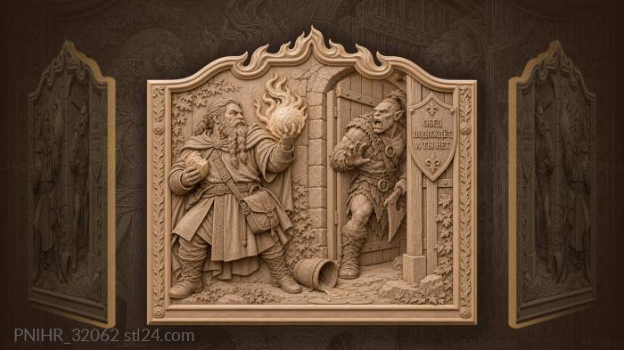 Mage with fireball facing orc 3d STL model