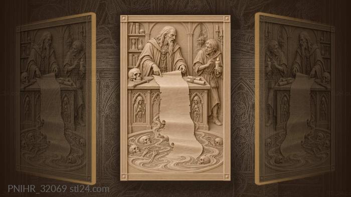 Necromancer reading ancient spell scroll 3d STL model