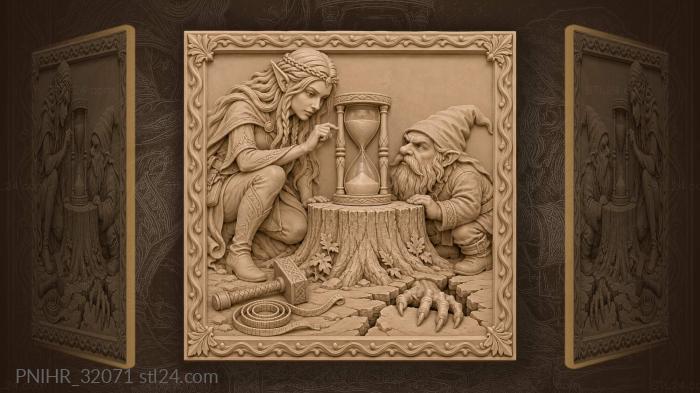 Elf taps glass while sand hangs 3d STL model