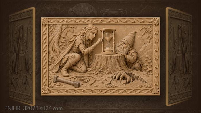 Gnome reads warning beside frozen hourglass 3d STL model