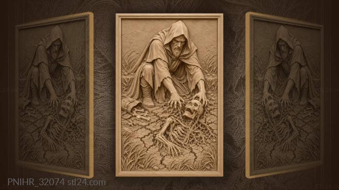 Necromancer raising skeletal remains from earth 3d STL model