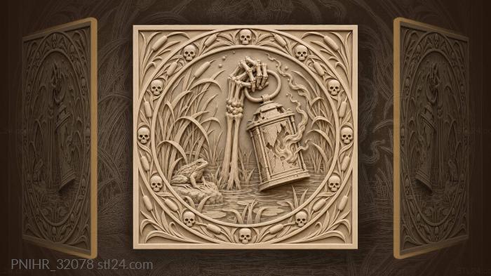 Skeletal fingers lift lantern through reeds 3d STL model
