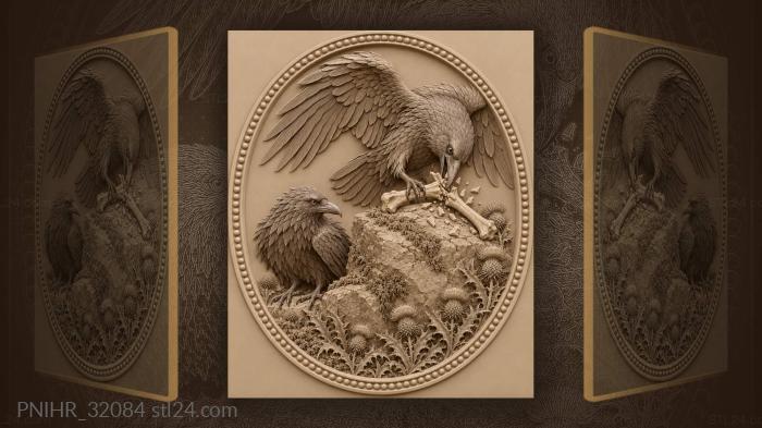 Companion raven awaits scattered bone splinters 3d STL model