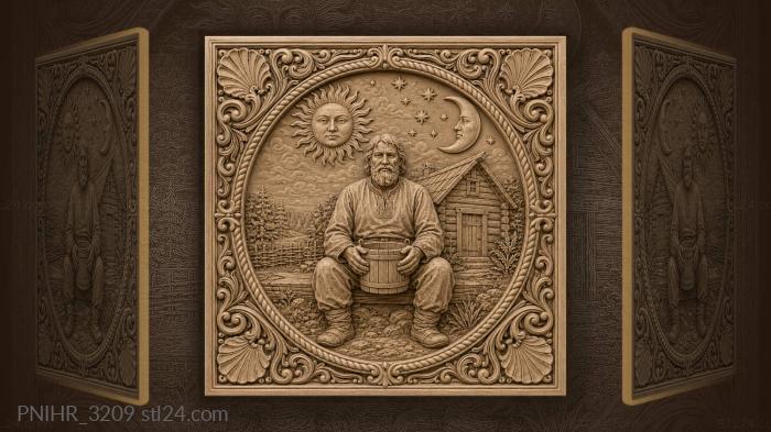 Rustic cabin sun and moon man 3d STL model