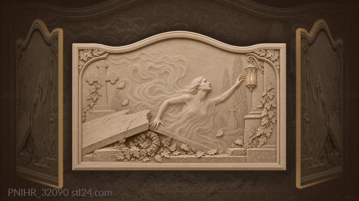 Awakened ghost shoves aside the inscribed grave 3d STL model