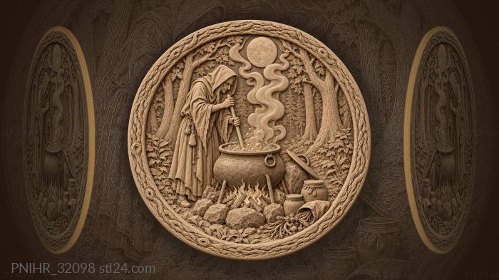 Forest cauldron under moonlit sky 3d STL model