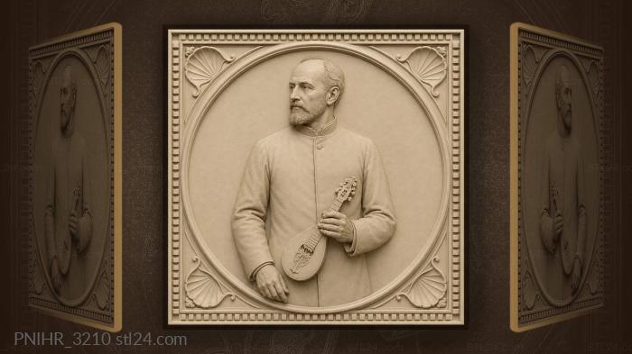 Bearded man in high collar holding pipe 3d STL model