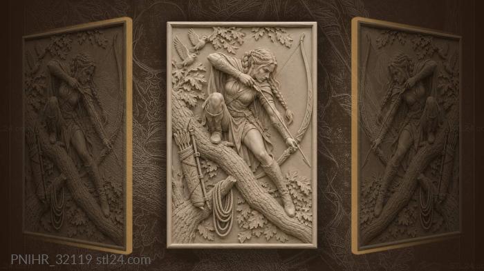 Elf archer among leafy branches 3d STL model