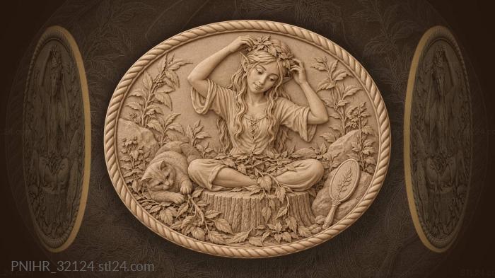 Young elf weaving a leaf wreath 3d STL model