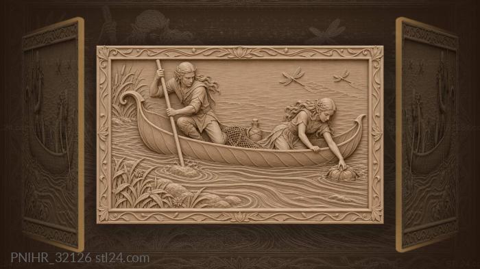 Elven boat on leaf river 3d STL model