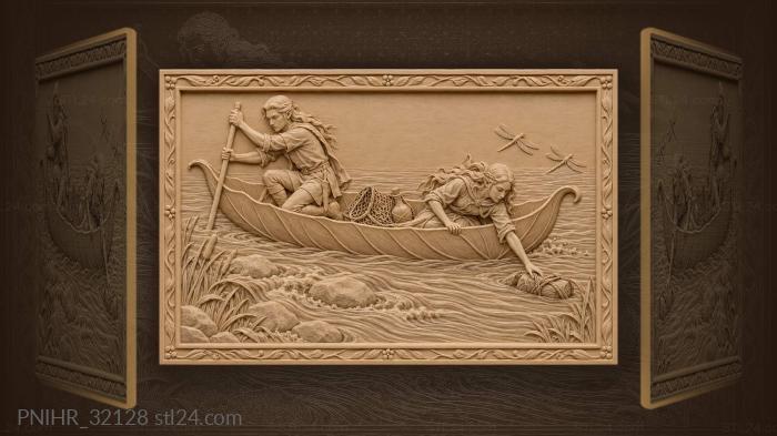 Elves adrift on leaf boat 3d STL model