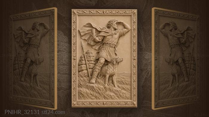 Watcher on windswept hill with hound 3d STL model