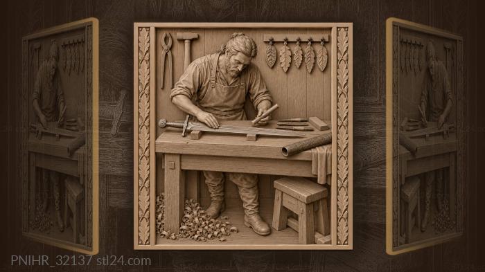 Smith at the forge sharpening steel 3d STL model