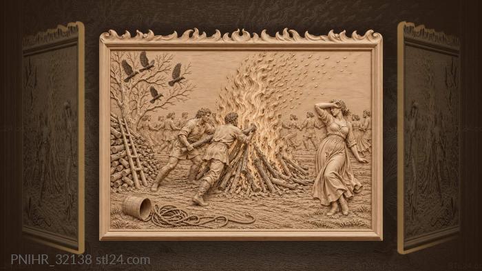 Midsummer bonfire dancing under stars 3d STL model