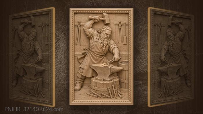 Smith forges horseshoe beside quench barrel 3d STL model