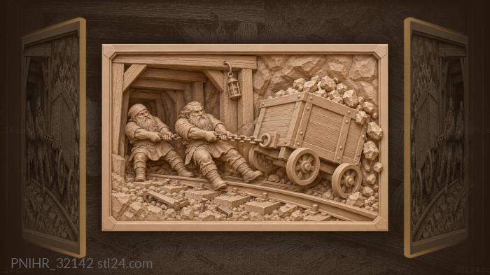 Dwarves hauling ore cart from mine 3d STL model