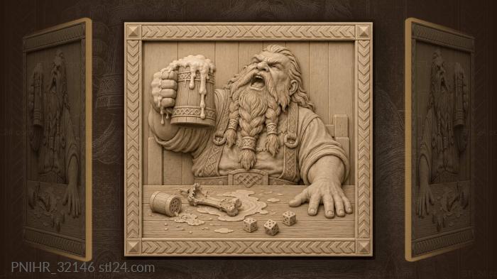 Dwarf’s revelry with tankard and dice 3d STL model