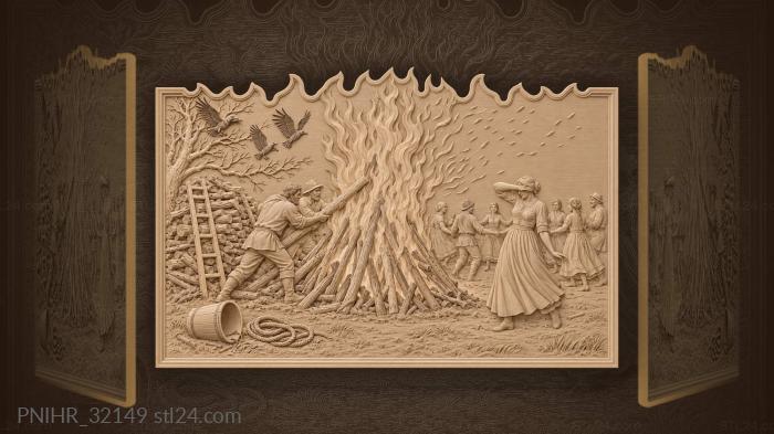 Midsummer bonfire dancing under night sky 3d STL model