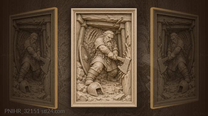 Dwarf chops through the mine blockage 3d STL model