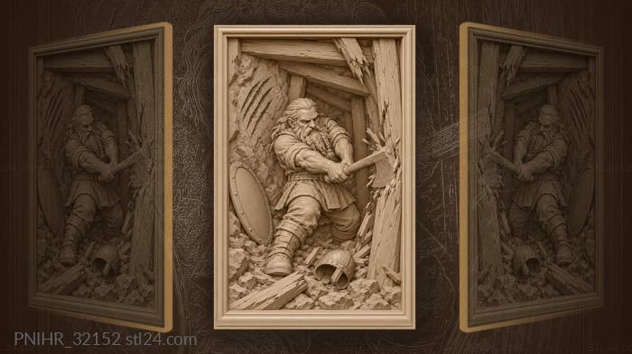 Fallen helmet rolls past the dwarf 3d STL model